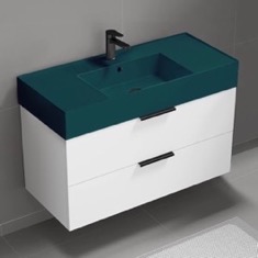 Floating Bathroom Vanity, Modern, 40 inch, Green Ceramic Sink